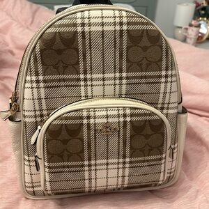 Coach Brown and Cream Plaid Backpack